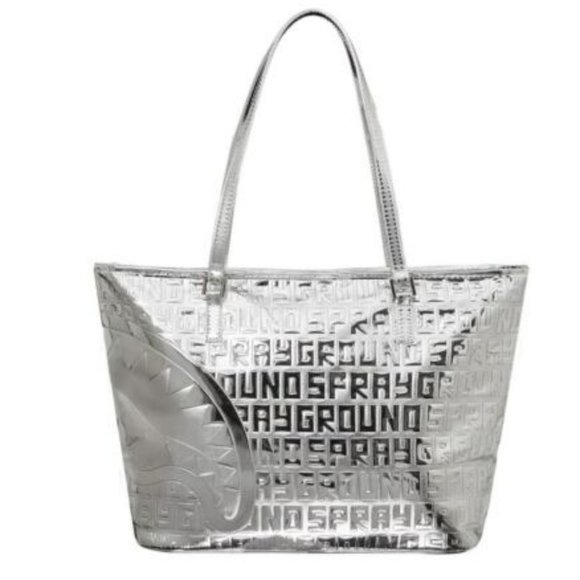 NEW- Sprayground Future Titan Metallic Silver Tote Limited Edition - Picture 2 of 14